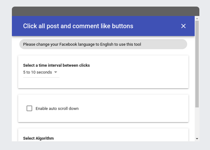 automatically like all posts and comments on Facebook